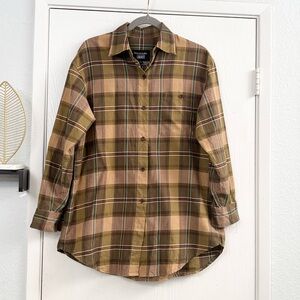 Emanuel Ungaro Liberté Cotton Plaid Button Down Cotton Brown Tan Shirt Sz S